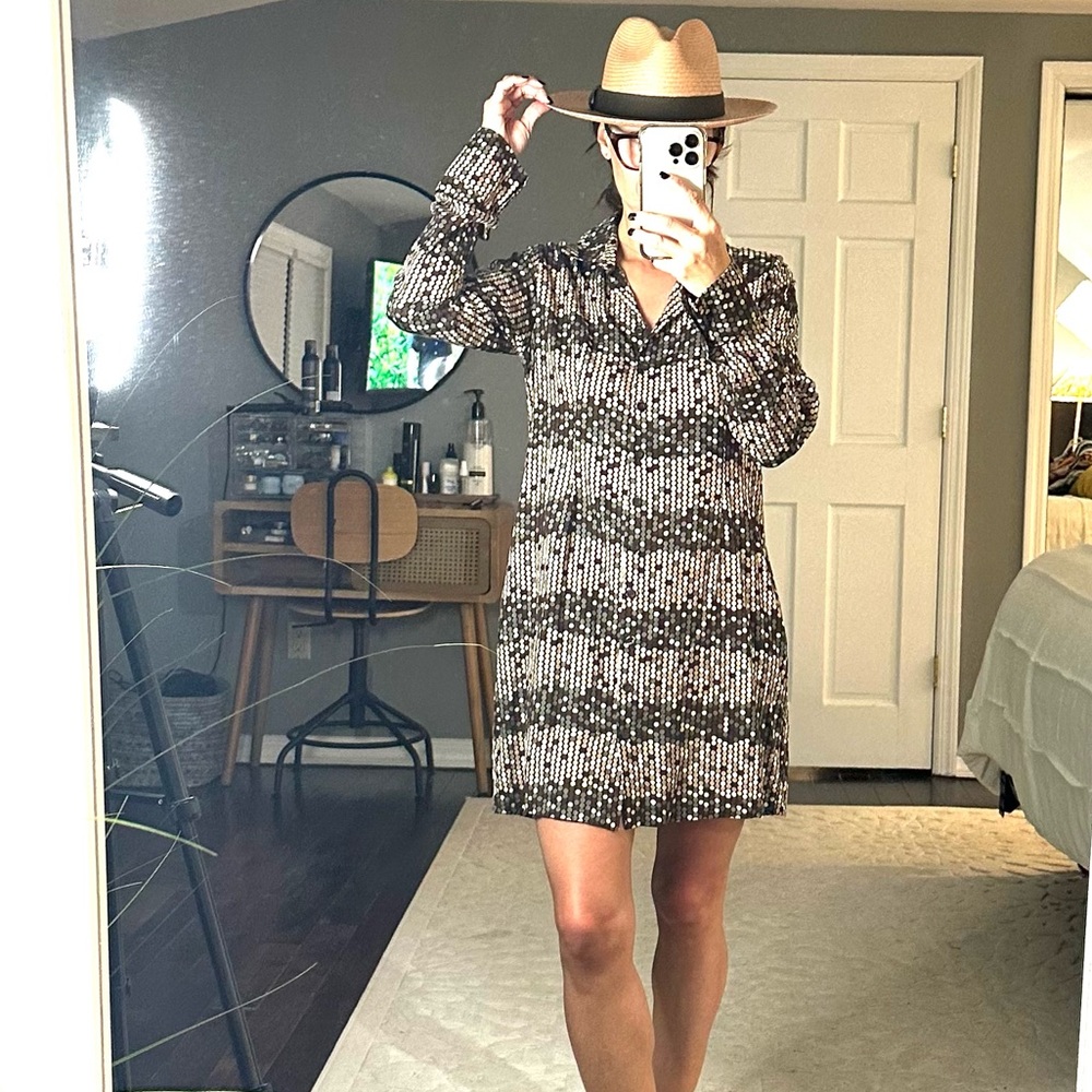 MOTEL brown polka dot button down dress size small